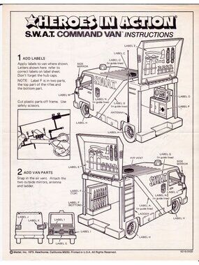 1975 Mattel Heroes in Action SWAT Command Van Instructions Sheet